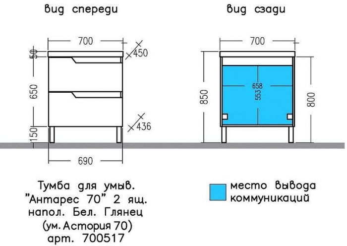 Тумба под раковину СанТа Антарес 70 700517 Белый глянец