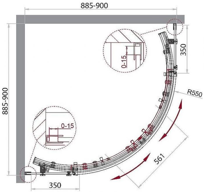 Душевой уголок BelBagno Acqua 90x90 ACQUA-R-2-90-C-NERO профиль Черный стекло прозрачное