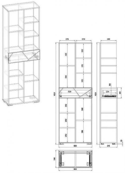 Шкаф пенал Бриклаер Кристалл 60 4627125414763 Софт Графит Ясень Анкор темный Муссон