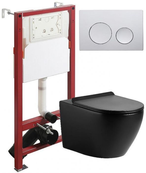 Комплект унитаза с инсталляцией Agger ATI03144+APB100 с сиденьем Микролифт и клавишей смыва Хром глянцевый