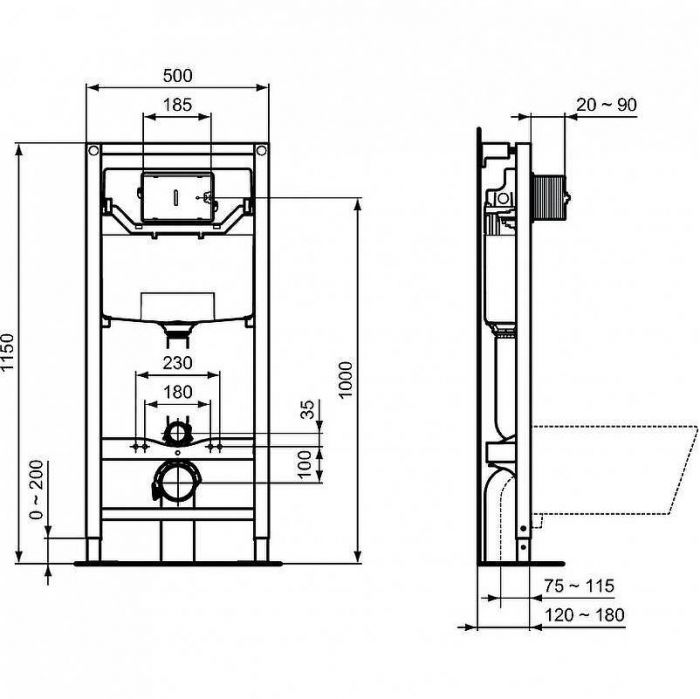 Комплект унитаза с инсталляцией Ideal Standard Connect PR211601 с сиденьем Микролифт и клавишей смыва Хром