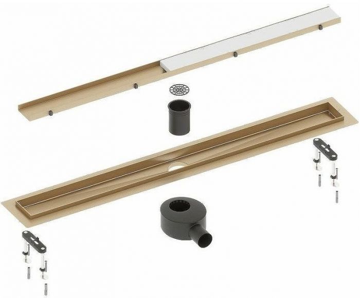Душевой лоток Timo Drain System 100 DS230210/17 с решеткой Золото матовое / под плитку