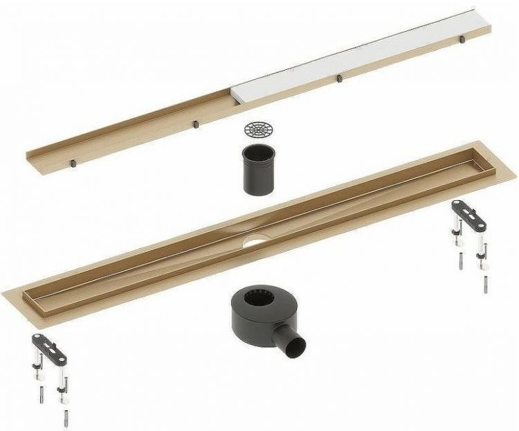 Душевой лоток Timo Drain System 100 DS230210/17 с решеткой Золото матовое / под плитку