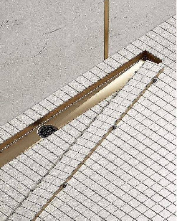 Душевой лоток Timo Drain System 100 DS230210/17 с решеткой Золото матовое / под плитку