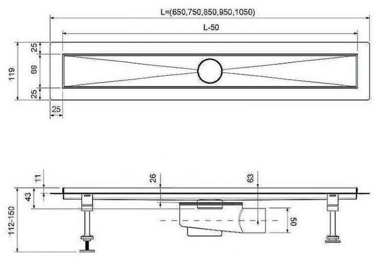 Душевой лоток Timo Drain System 100 DS230210/17 с решеткой Золото матовое / под плитку
