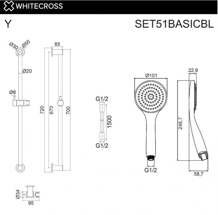 Душевой гарнитур Whitecross Y black SET51BASICBL цвет Черный матовый Душевой гарнитур Whitecross Y black SET51BASICBL цвет Черный матовый