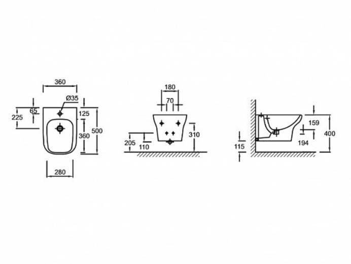 Схема Биде подвесное Jacob Delafon Vox EME0002-00 Схема Биде подвесное Jacob Delafon Vox EME0002-00