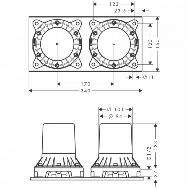 Скрытая часть смесителя для ванны AXOR Montreux с двумя рукоятками установка на полу 1/2 16549180 Скрытая часть смесителя для ванны AXOR Montreux с двумя рукоятками установка на полу 1/2 16549180