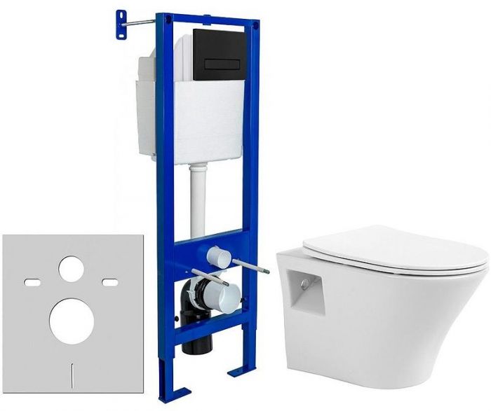 Комплект унитаза Avimano Promotion 1000080 с инсталляцией Berges Atom 410 040340 с сиденьем Микролифт и Черной матовой клавишей смыва