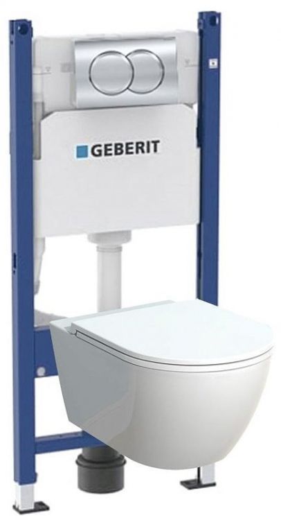 Комплект унитаза с инсталляцией Geberit Delta 458.149.21.S цвет Белый с сиденьем Микролифт и клавишей смыва цвет Хром