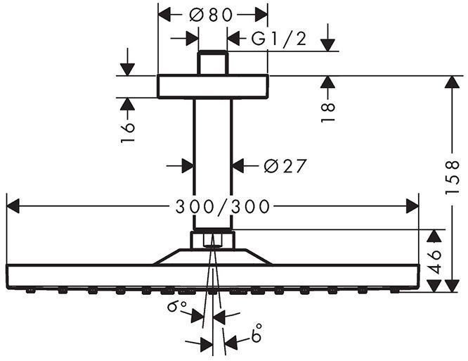 Hansgrohe Raindance Верхний душ, 30х30см, 1 jet, с потолочный держателем, цвет: шлифованная бронза