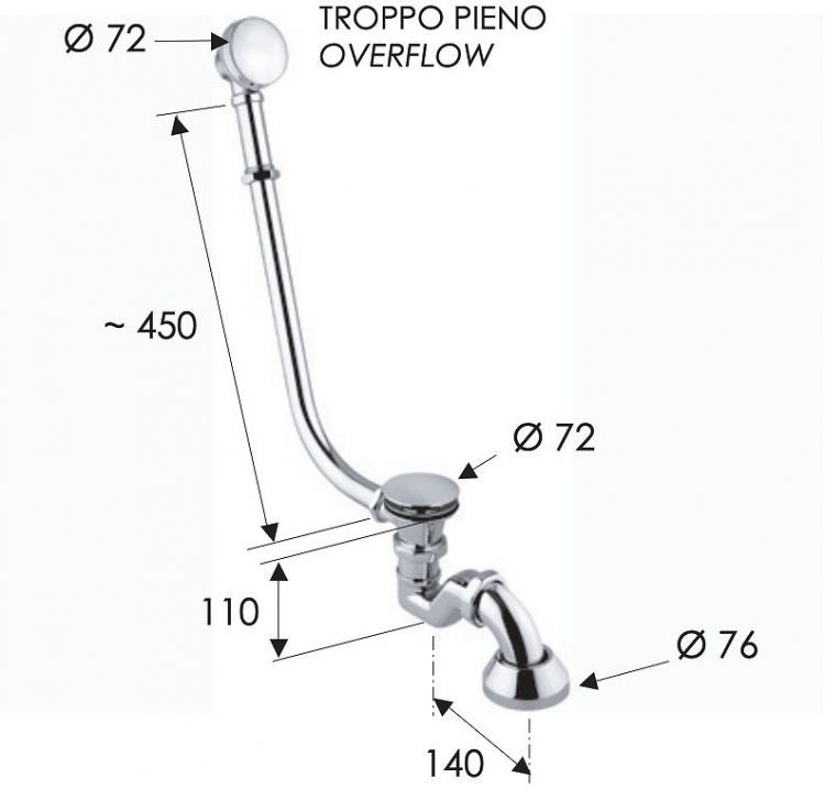 Слив-перелив Remer 96LICCVO click-clack цвет Латунь состаренная