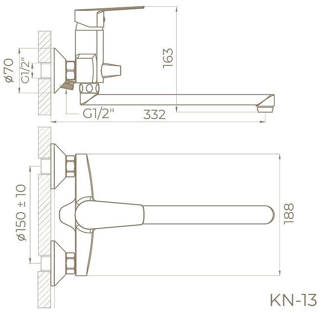 Смеситель для ванны Knotlor Ecoflow KN-13 универсальный цвет Хром