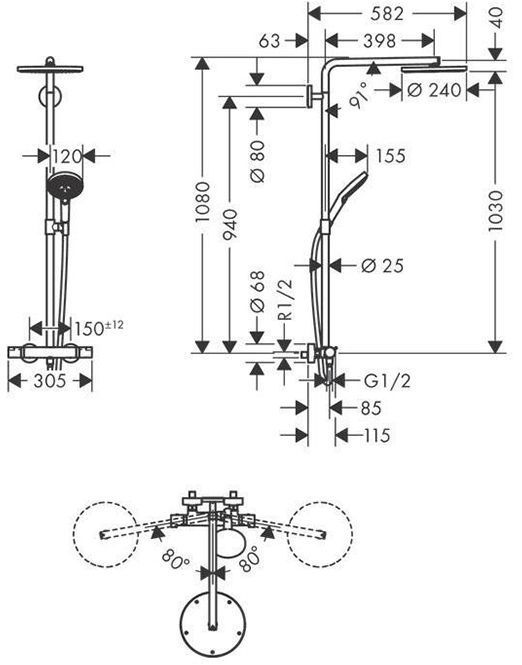 Hansgrohe RainDance Select S 240 1j PowderR. душевая система, цвет: хром