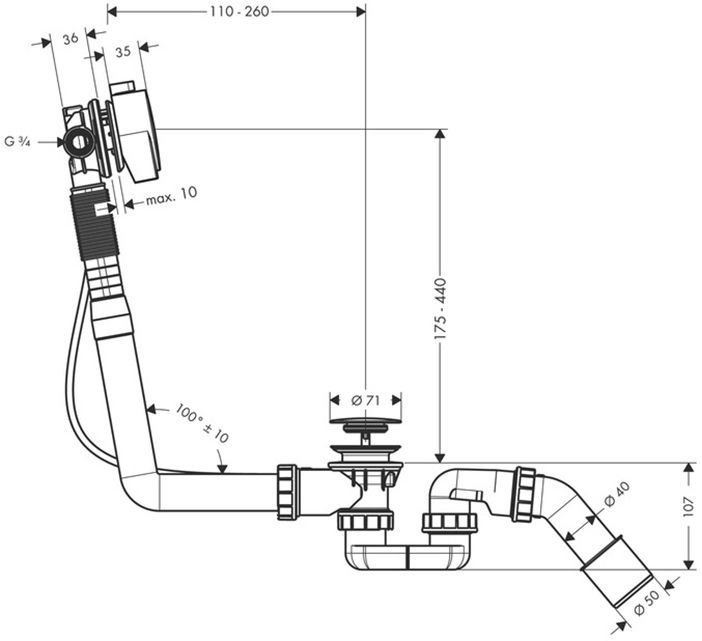 Hansgrohe Exafill S Готовый набор, излив на ванну со сливом и переливом для стандартных ванн