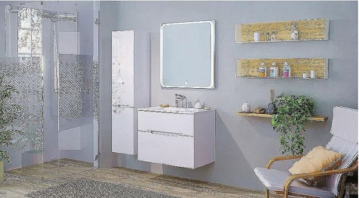 Тумба под раковину Jorno Modul 80 Mоl.01.77/P/W подвесная Белый глянец