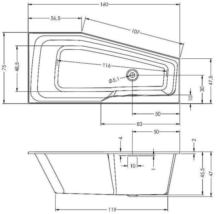 Акриловая ванна Riho Rething Space Fall 160х75 L B112006005 без гидромассажа