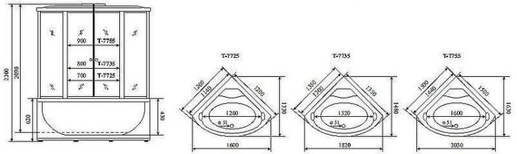 Душевой бокс Timo Lux 150x150 T-7755 с гидромассажем