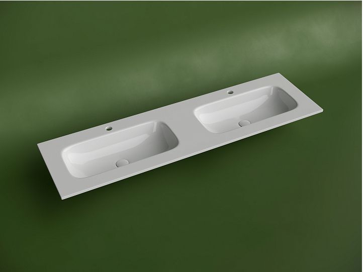 Раковина накладная мебельная CERAMICANOVA Grace прямоугольная, с двумя чашами и отверстиями под смеситель, цвет белый, CN7023