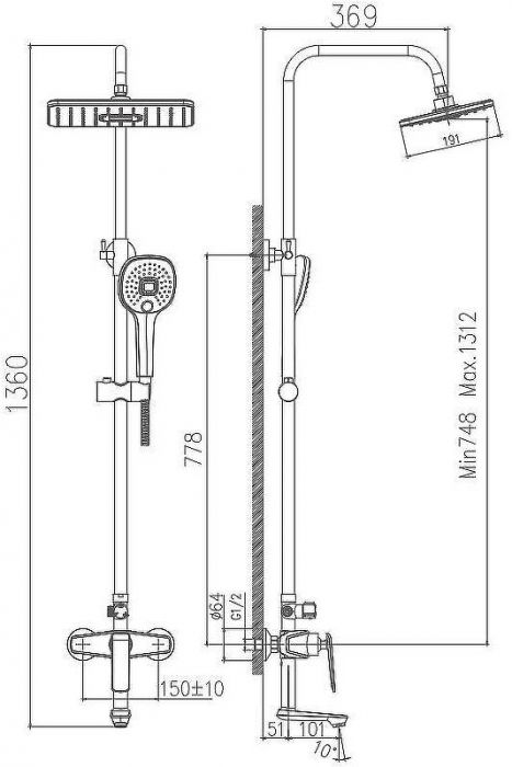 Душевая система Haiba HB24548-7 Черный Хром