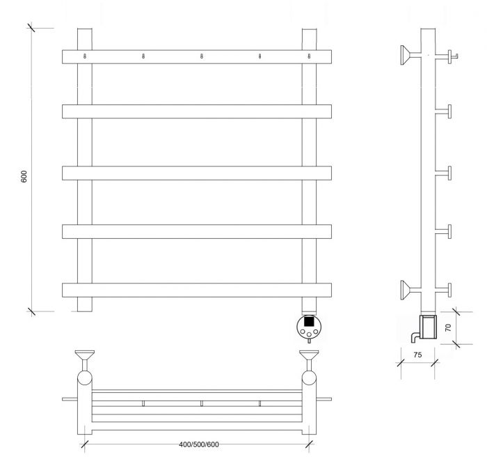 Полотенцесушитель электрический Secado Понтида 1 К 60x40x50 графит