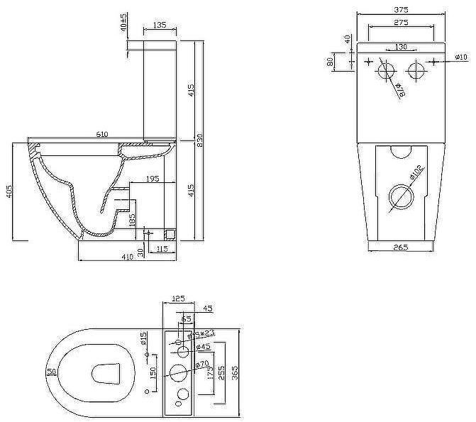 Унитаз компакт Cezares Stylus CZR-152-CPR без бачка и сиденья Унитаз компакт Cezares Stylus CZR-152-CPR без бачка и сиденья