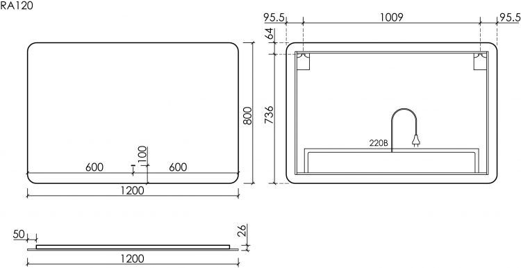 Зеркало SANCOS c подсветкой Ray, 1200х800, RA1200 Зеркало SANCOS c подсветкой Ray, 1200х800, RA1200