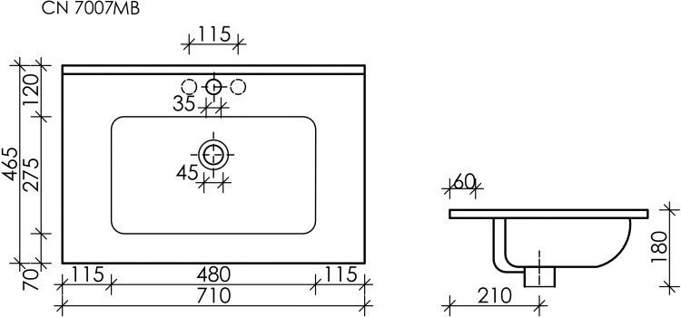 Раковина накладная SANCOS Element, черный матовый 710х465х180мм, CN7007MB