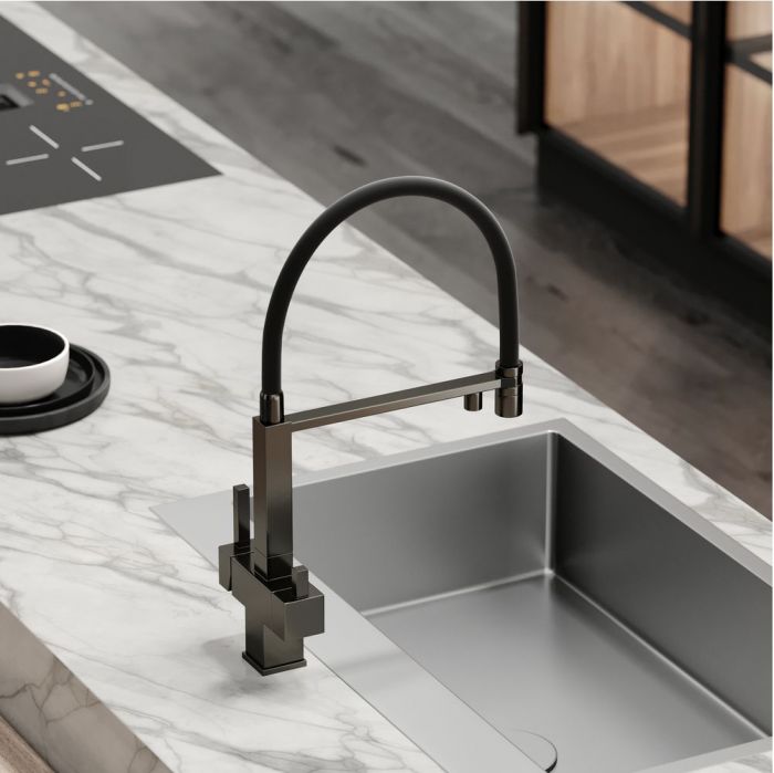 Смеситель для кухни Sancos Moro с гибким изливом, цвет вороненая сталь/черный, SC4006GG