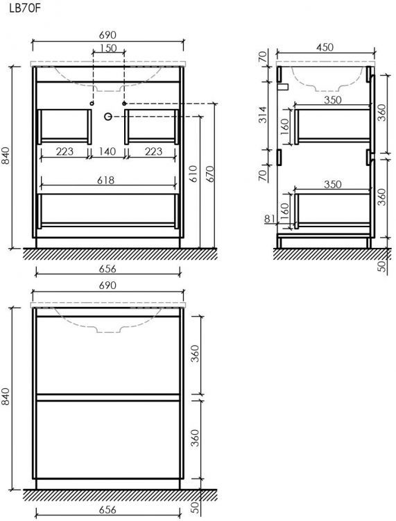 Тумба напольная под раковину SANCOS Libra Floor, дуб чарльстон 690х450х840 мм, LB70FECH