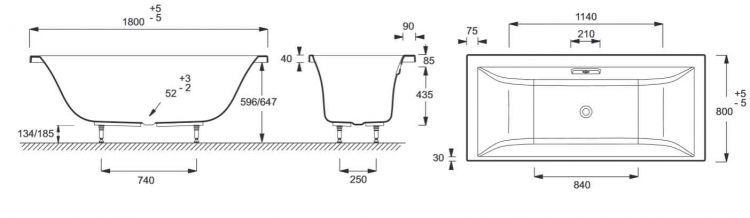 Схема ванны Jacob Delafon Evok 180x80 E60269-00