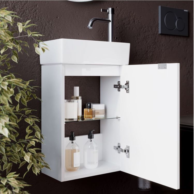 Тумба подвесная SANCOS под раковину Mini, правая, белый глянец 355х205х500, MN35WR