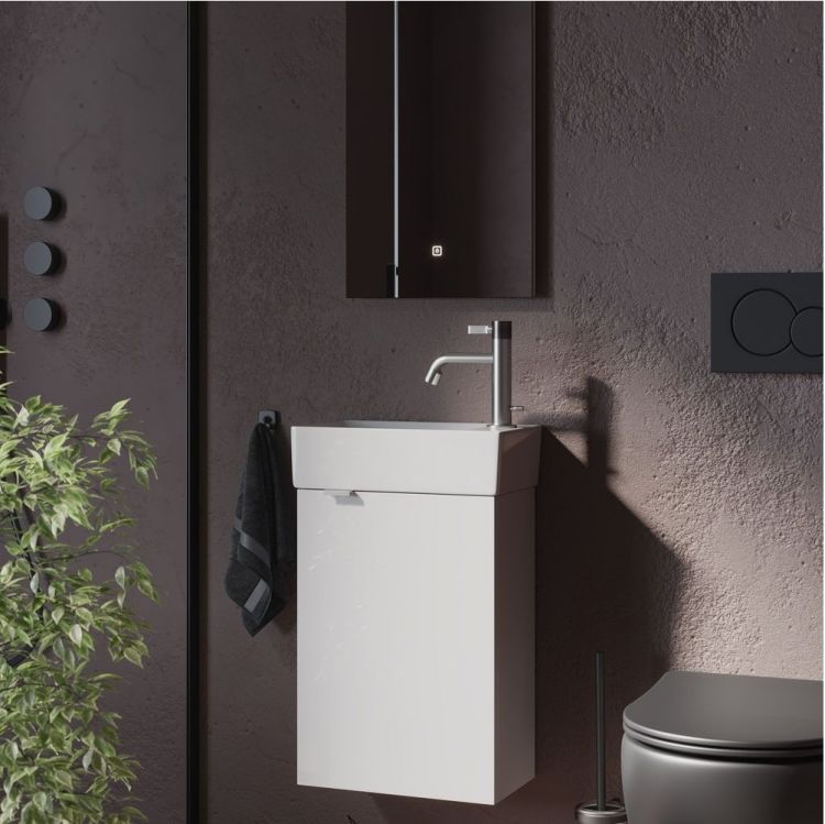 Тумба подвесная SANCOS под раковину Mini, правая, белый глянец 355х205х500, MN35WR