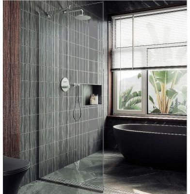 Душевая перегородка Maybah Glass MGD-689-5у 890x1950 в узком профиле Хром матовый стекло прозрачное