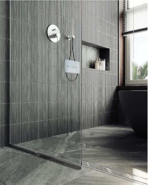 Душевая перегородка Maybah Glass MGD-689-5у 890x1950 в узком профиле Хром матовый стекло прозрачное