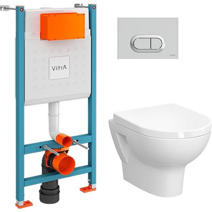 Комплект унитаза с инсталляцией Vitra Zentrum L-box 9012B003-7206 с сиденьем Микролифт и клавишей смыва Хром глянцевый