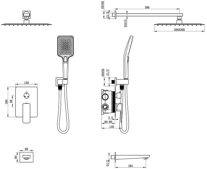 Душевая система Oliveeka D OL-88939003-MB цвет Черный матовый Душевая система Oliveeka D OL-88939003-MB цвет Черный матовый