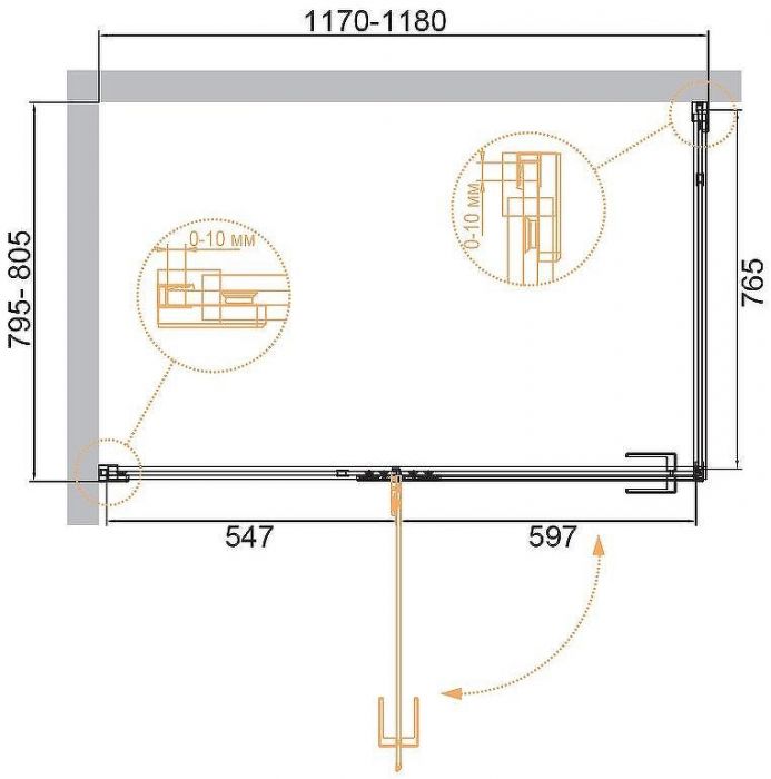 Душевой уголок Cezares Bellagio 120x80 BELLAGIO-AH-1-120/80-C-BORO профиль Золото брашированное стекло прозрачное