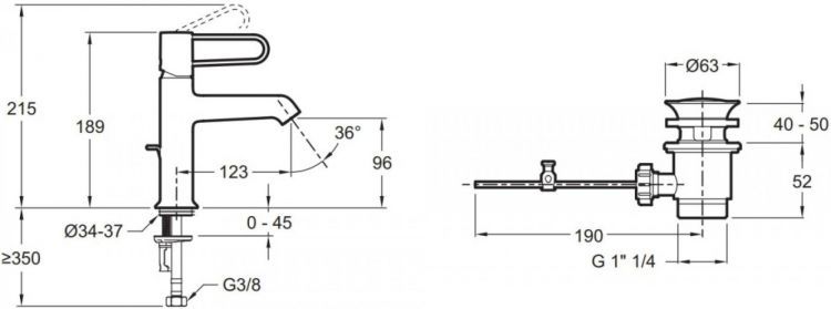 Смеситель для раковины Jacob Delafon Odeon Rive Gauche E21028-BL-00, корпус белый, ручка черная