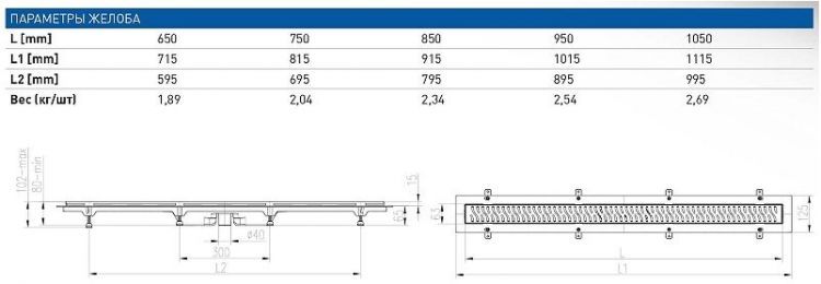 Душевой лоток Creto Uni 95 CRE-950SN-Down(CH950/S40KN) с решеткой цвет Хром