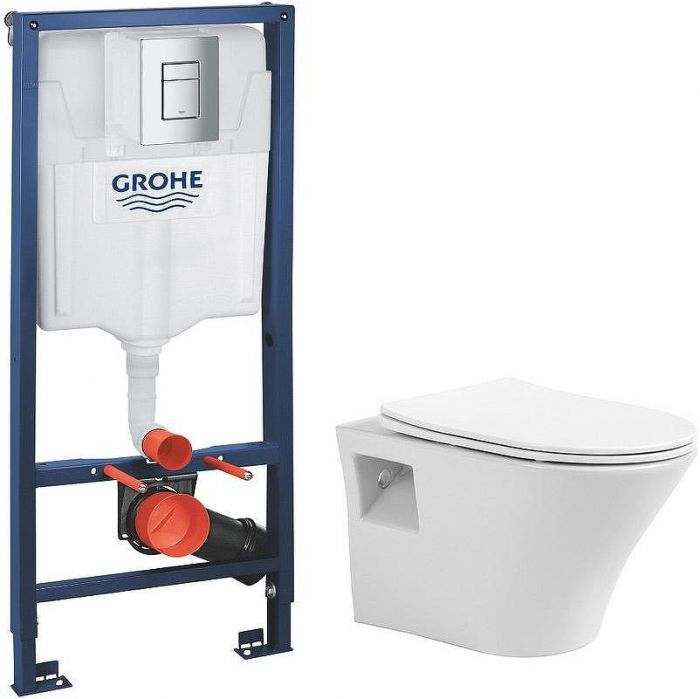 Комплект унитаза Avimano Promotion 1000080 с инсталляцией Grohe Rapid SL 38772001 с сиденьем Микролифт и клавишей смыва цвет Хром