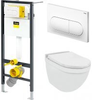 Комплект унитаза с инсталляцией Viega Prevista Dry VIEGA-WC-SET-11 цвет Белый с сиденьем Микролифт и клавишей смыва цвет Белый матовый