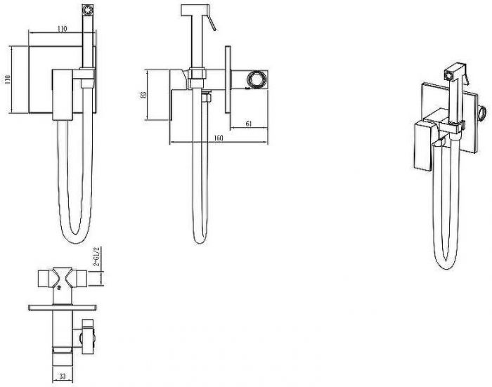 Гигиенический душ со смесителем Boheme Qubic 477-SGM Оружейная сталь глянцевая