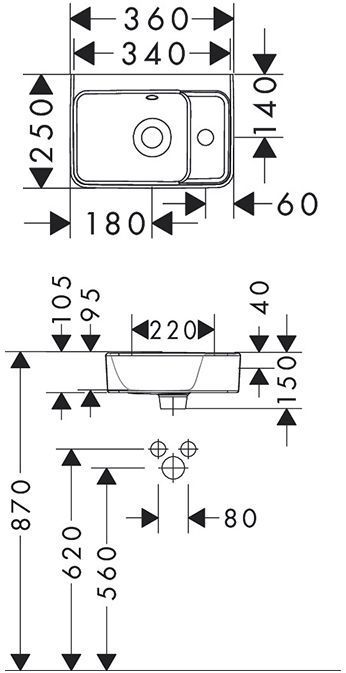 Hansgrohe Xanuia Q Раковина 36x25см., подвесная, 1 отв., цвет: белый