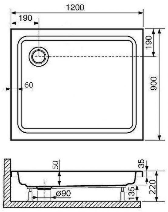 Акриловый поддон для душа RGW Acrylic Style 120x90 16180292-11 Белый