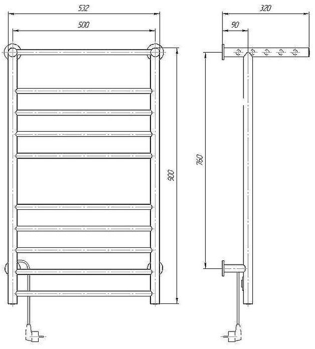Электрический полотенцесушитель Domoterm Аврора DMT 109-Т5 П10 50x90 EK L с полкой Хром