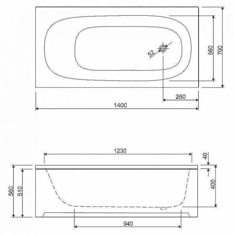 Акриловая ванна Cezares Eco 140х70 ECO-140-70-40-W37 без гидромассажа