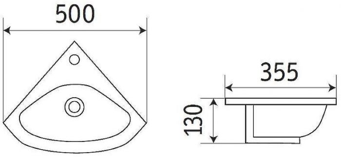 Раковина CeramaLux 50 78378 угловая Белая глянцевая