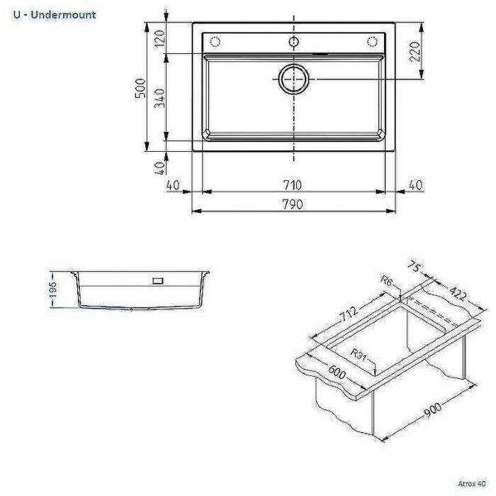 Кухонная мойка Alveus Granital Atrox 40 Beige G55 790x500 1140445 Бежевая