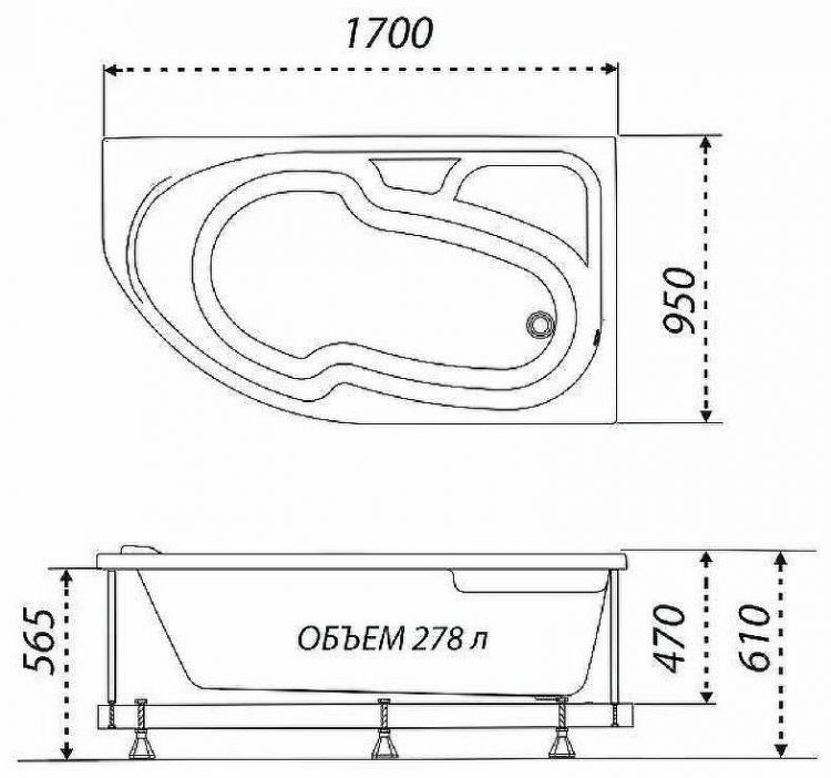 Акриловая ванна Triton София 170х95 R Щ0000046120 без гидромассажа